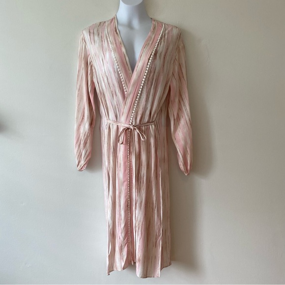 Sage the Label Other - Sage the Label lightweight robe pink taupe striped attached belt semi sheer